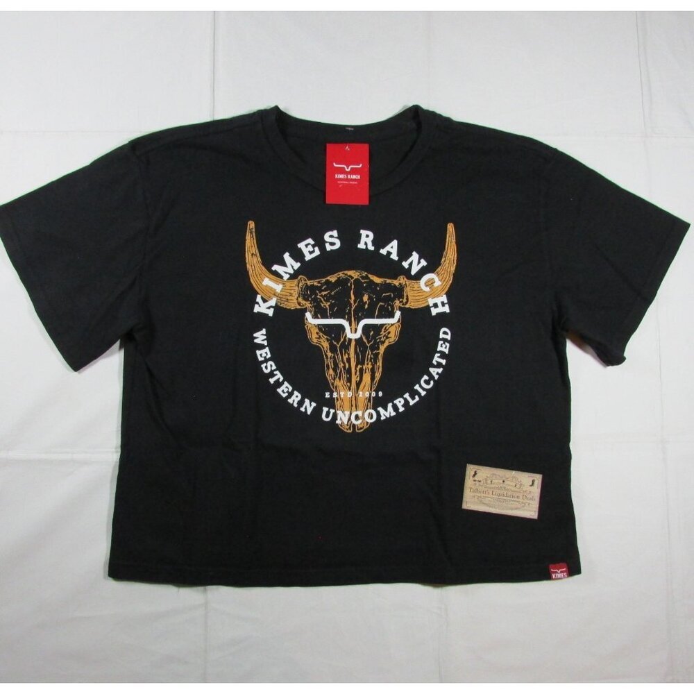Kimes Ranch Women's Short Sleeve Bison Skull Crop Graphic T-Shirt Black